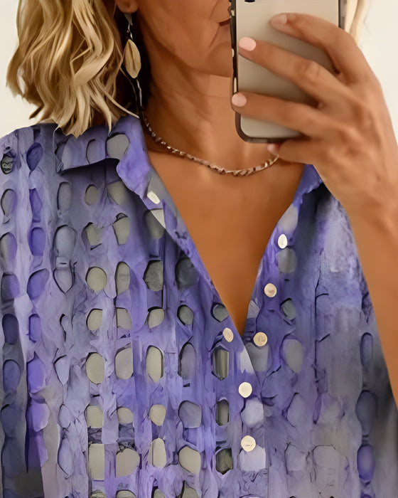 Blouse Imprimé Pois Bouton Demi-Patron