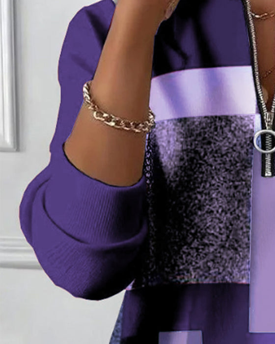 Sweat-Shirt Décontracté À Demi-Zip Avec Imprimé