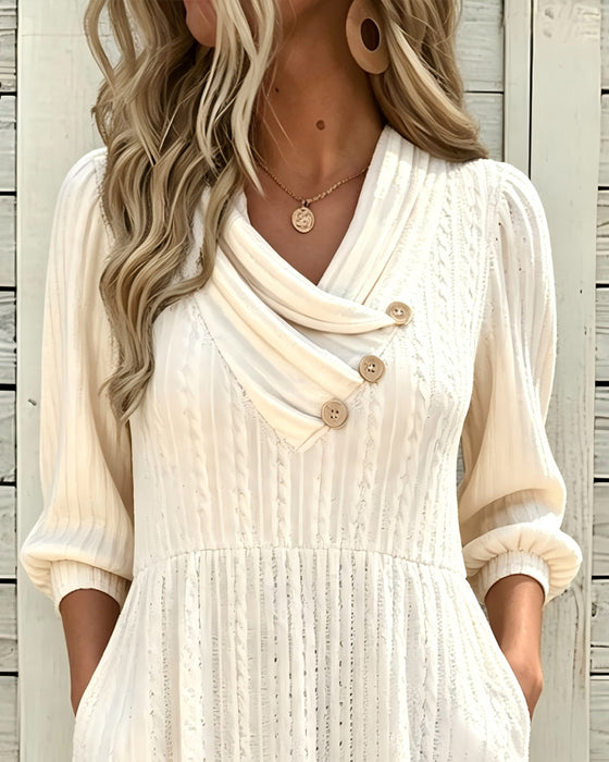 Robe Col Doux Manche Bouffante Bouton
