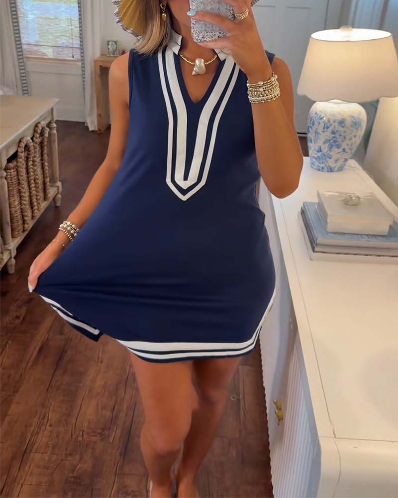 Robes Colorblock Marine Sans Manches Droite
