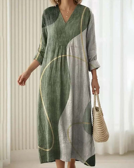 Robe Col-V Bloc De Couleurs