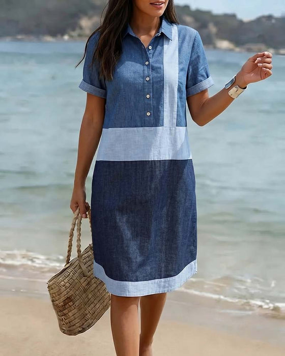Robe Revers Contrasté Manches Courtes