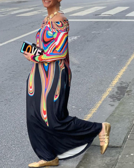 Robe longue élégante à manches longues et épaules dénudées