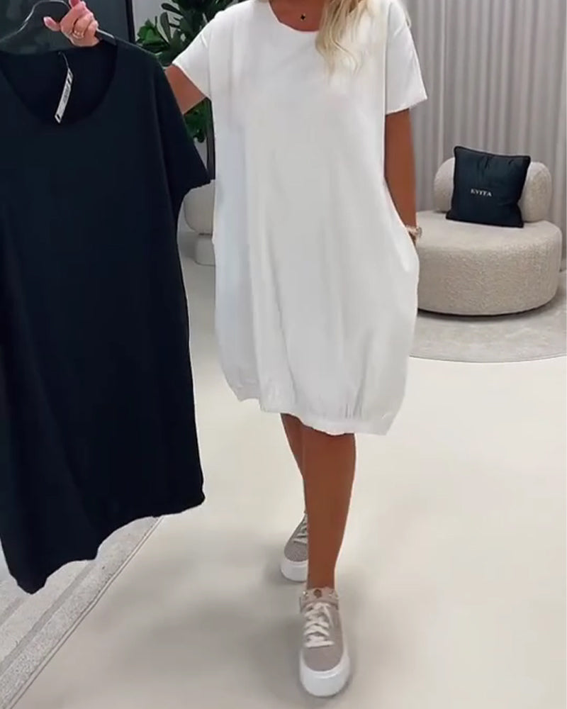 Robe Manches Courtes Encolure Ronde Loose-Fit