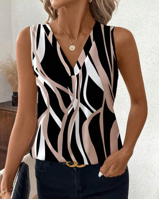 Gilet Décolleté en V Floral Sans Manches