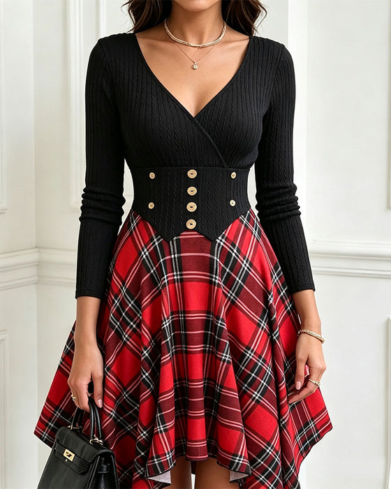 Robe Col V Croix Carreau