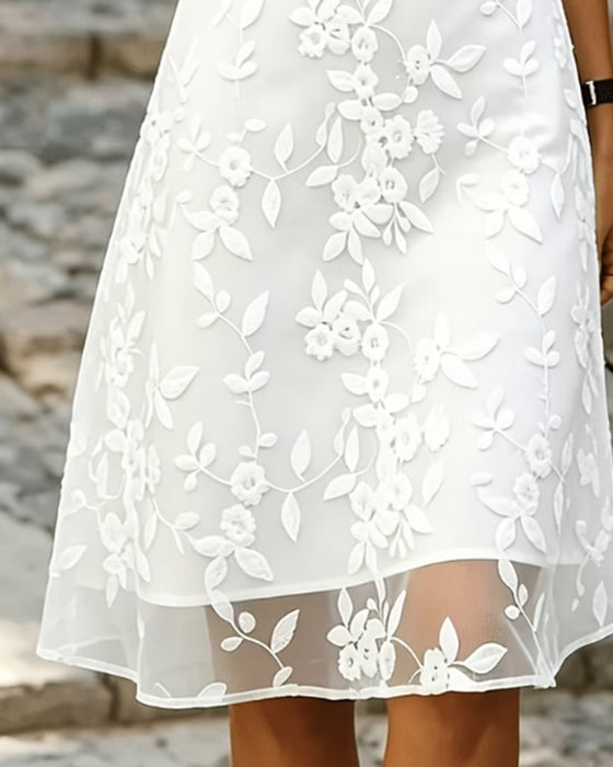 Robe Col De Chemise Sans Manches Dentelle Sheer