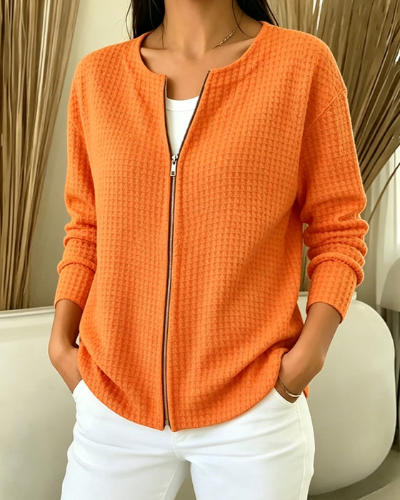 Manteau Gaufré Fermeture Éclair Manches Longues
