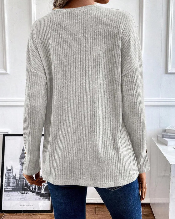 Blouse Côtelée Demi Fermeture Éclair Pullover