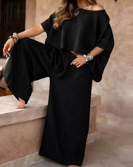 Ensemble Unie Manche Chauve-Souris Haut Pantalon Large