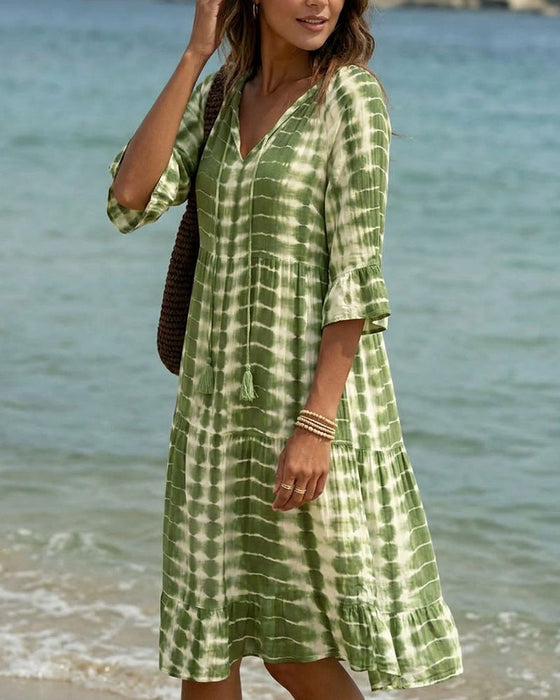 Robe Col V, Imprimé Dégradé, Vacances