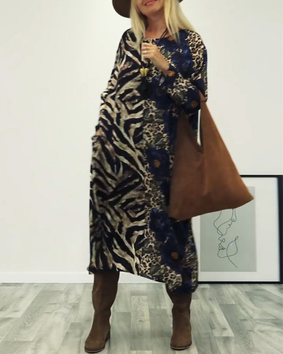 Robe patchwork élégante à imprimé léopard et zèbre