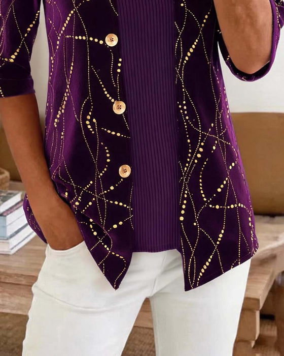 Blouse Revers Bouton Devant Croisé Fausse Superposition