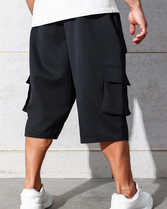 Pantalon Taille Élastique Poche Unie Cargo