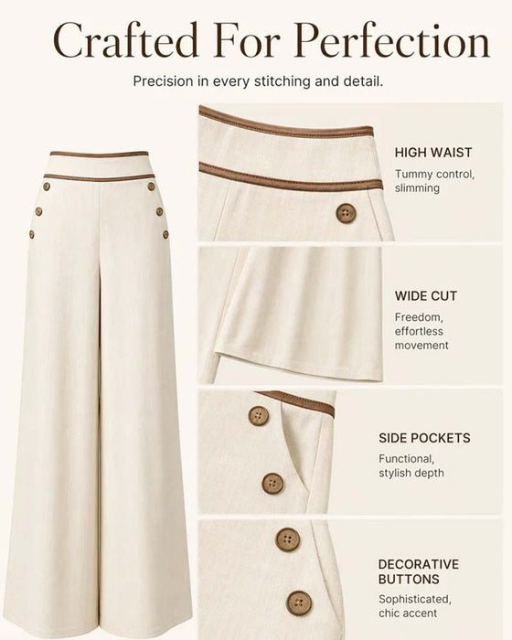 Pantalon Bouton Ligne Coupe Large Long