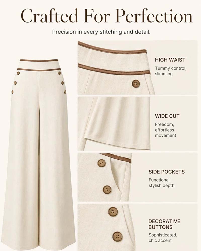 Pantalon Bouton Ligne Coupe Large Long