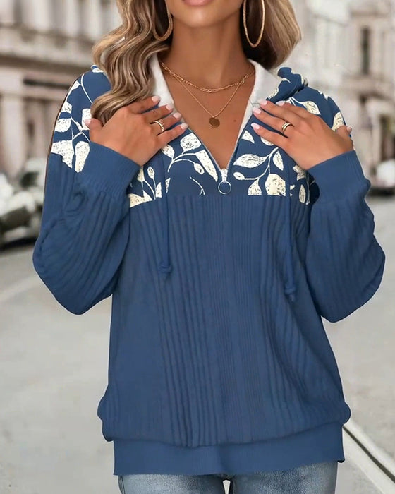 Sweat À Capuche Demi-Fermeture Éclair Imprimé Florale