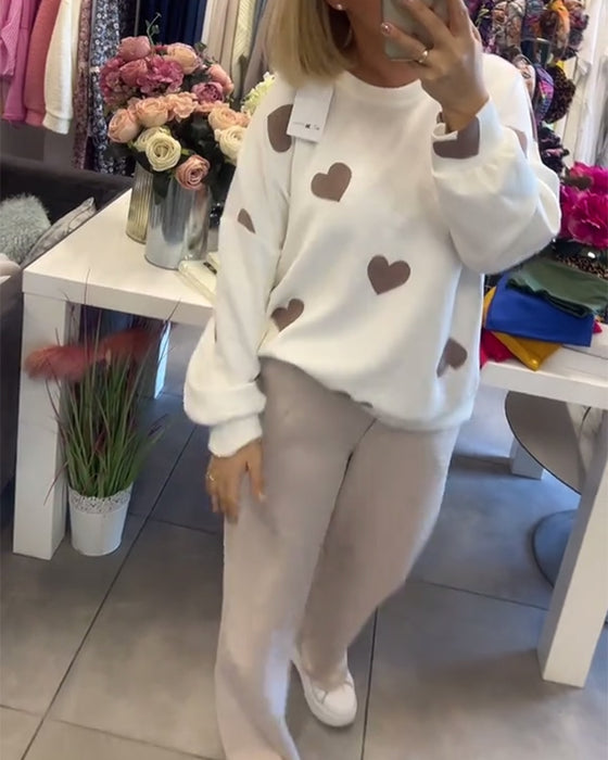 Ensemble Deux Pièces Imprimé Cœur Décontracté