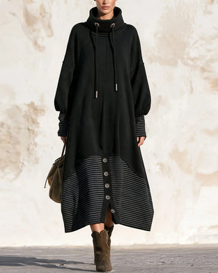 Robe Col Roulé Cordon De Serrage Rayé