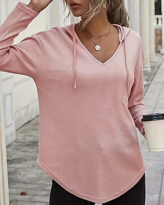 Blouse Col En V Hoodie Irrégulier