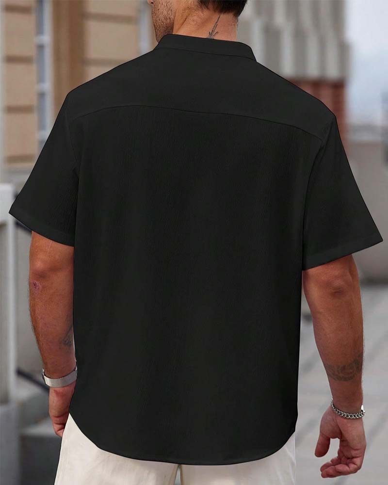 Chemise Texturée Col Montant Manche Courte