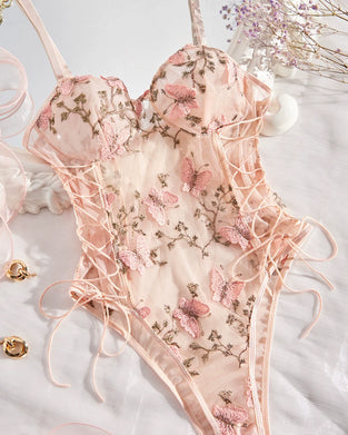 Lingerie Une-Pièce Imprimé Dentelle Bretelles Spaghetti