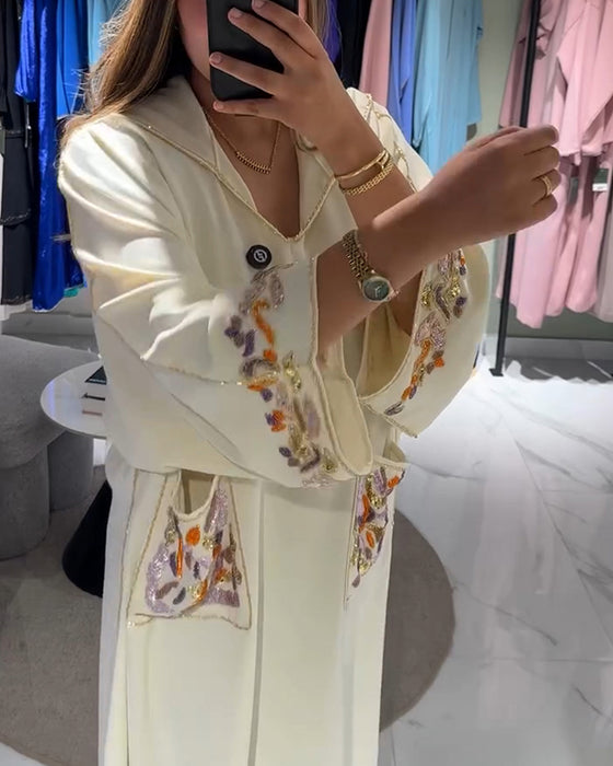 Robe À Capuche Brodée Ample Deux Poches
