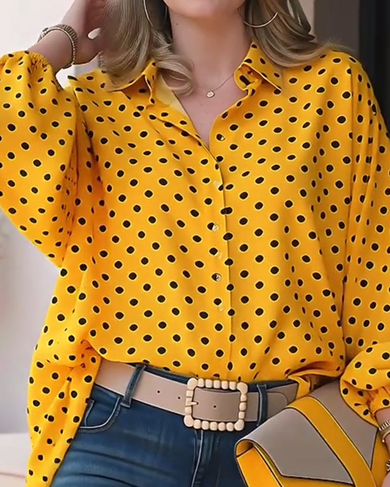 Blouse décontractée à pois à manches longues