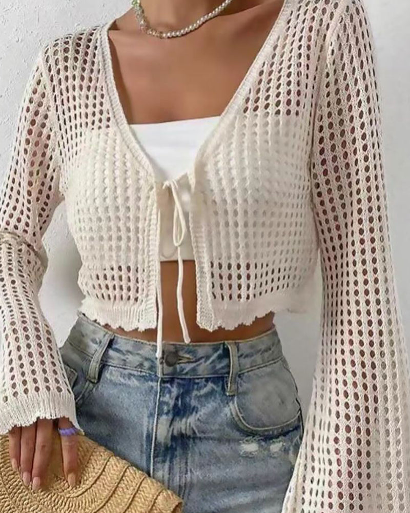 Cardigan Simple Uni Évidé Plage