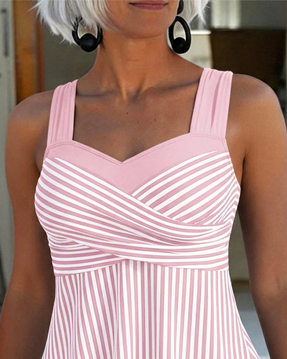 Tankini Rayé Camisole Deux Pièces