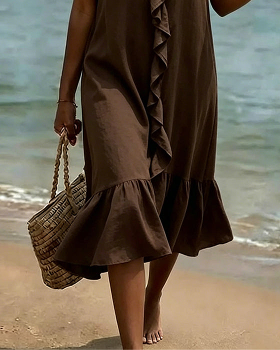 Robe Col V Volant Sans Manches