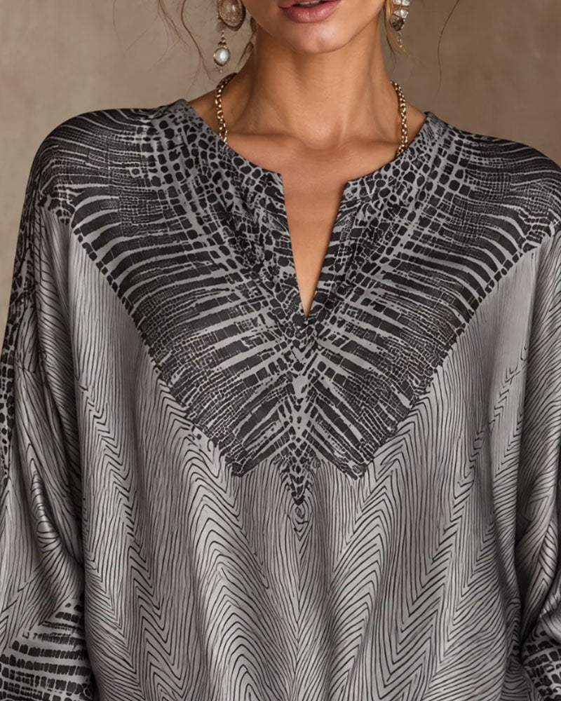 Blouse À Motif Col V Fluide
