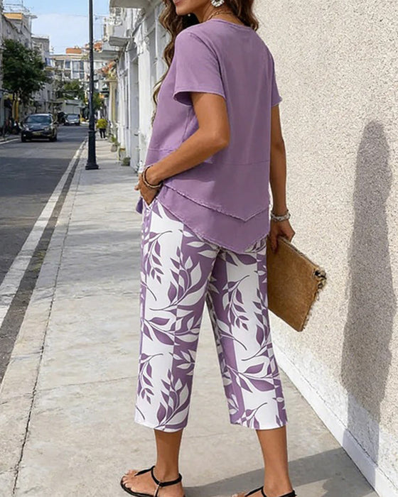 Ensemble Deux-Pièces Imprimé Pantalon Court Décontracté