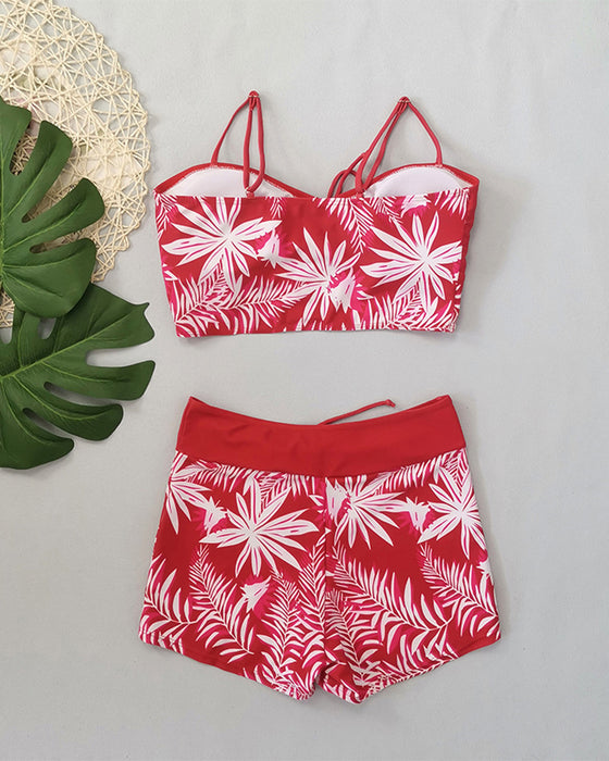 Bikini Haute Taille Boyleg Imprimé