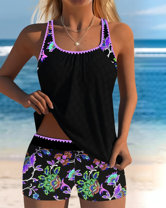 Tankini Fleuri Confortable avec Short Garçon