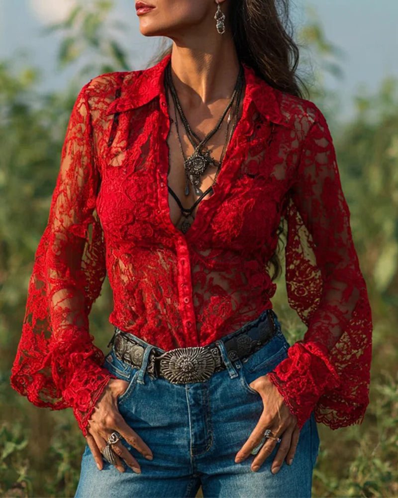 Chemise Unie À Col Et À Manches Longues