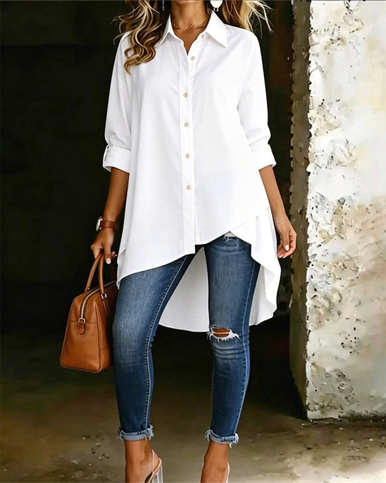 Chemise Asymétrique Mode Col Unie Manches Longues