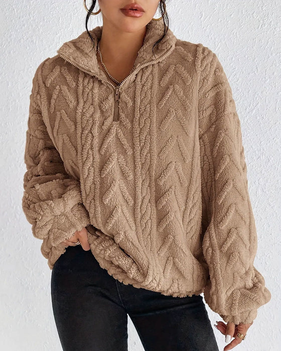 Sweatshirt Double Face Polaire Demi Fermeture Éclair