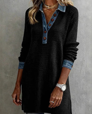 Blouse Col De Chemise Denim Panneau