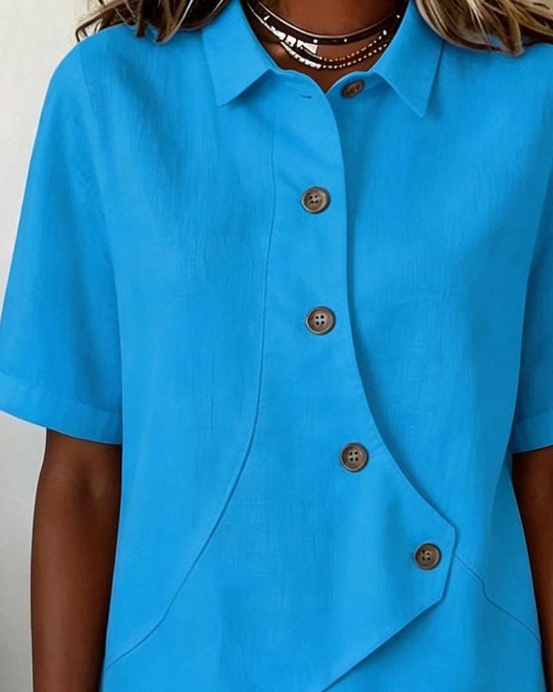 Chemise Patte Coton-lin Asymétrique Boutonnage