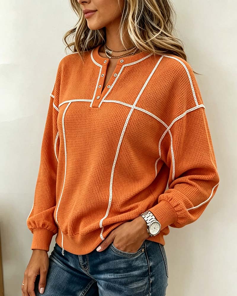 Sweatshirt Col En V Ligne Manches Longues