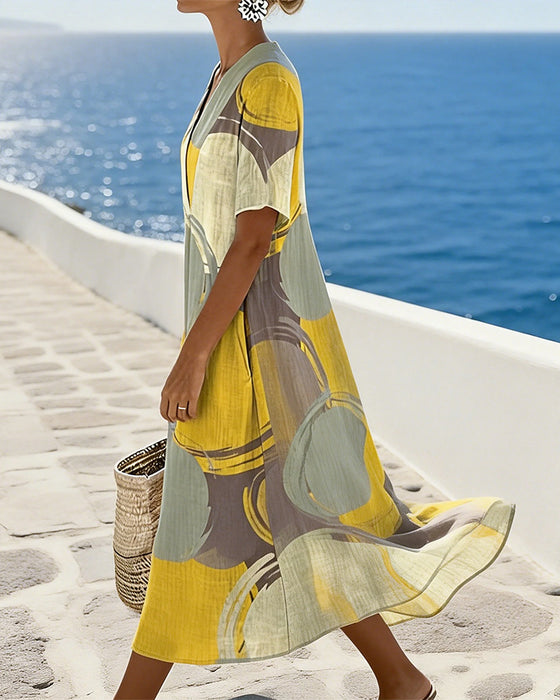 Robe À Bloc De Couleur Imprimé Géométrique
