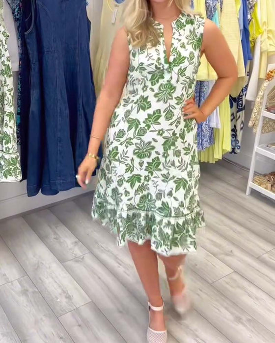 Robe Sans Manches Florale Col V