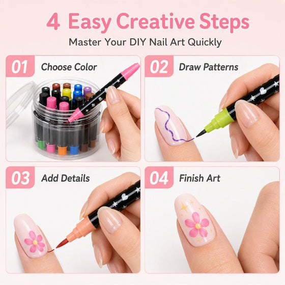 Ensemble De 24 Stylos D'Art Ongulaire Double Embout