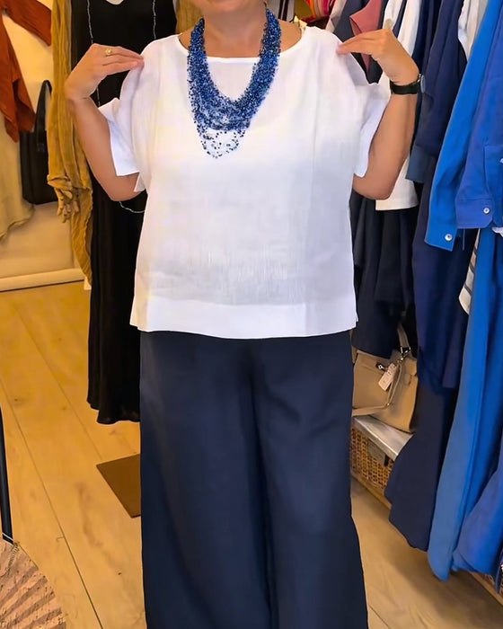 Blouse Col Rond Unie Droit Décontractée