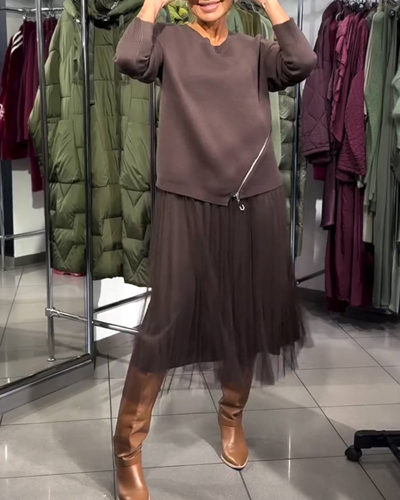 Ensemble Stylé Avec Pull À Col Rond Et Détail Zippé