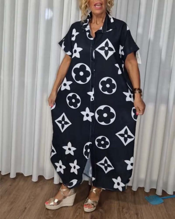 Robe décontractée avec boutons à revers et imprimé contrasté