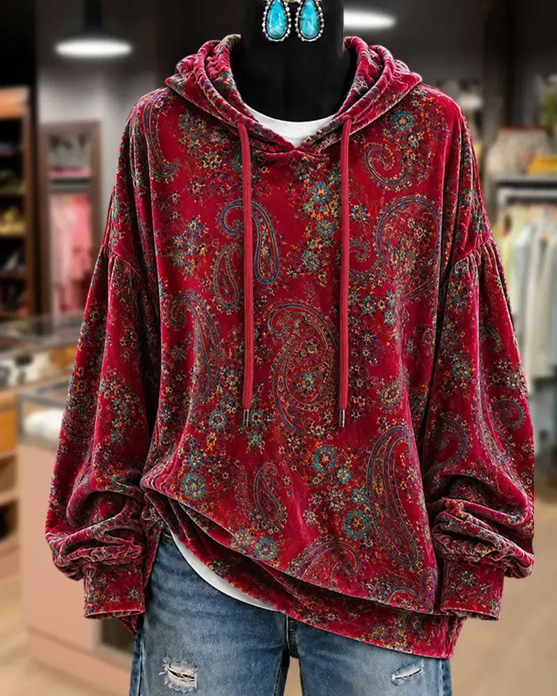 Hoodie Paisley Imprimé Velours