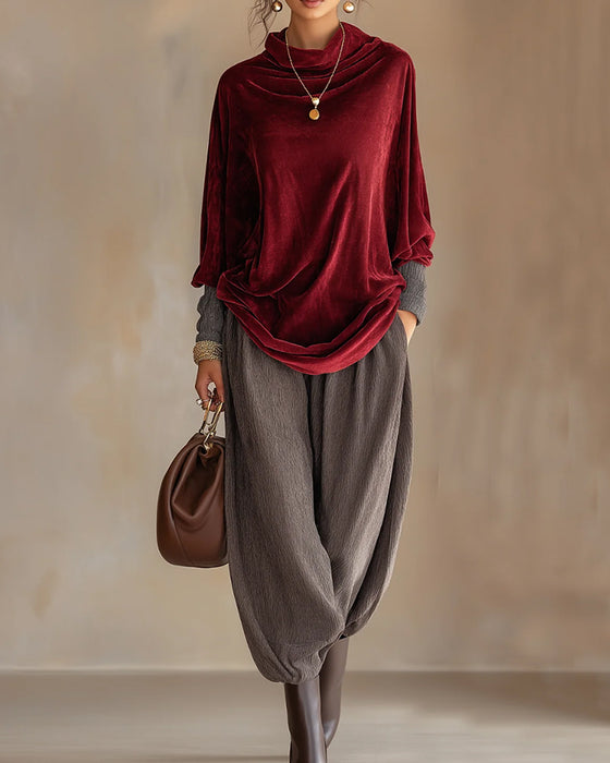 Blouse Col Drapé Décontractée