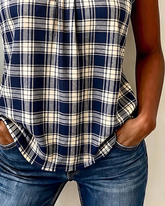 Tank Top À Carreaux Col V Sans Manches